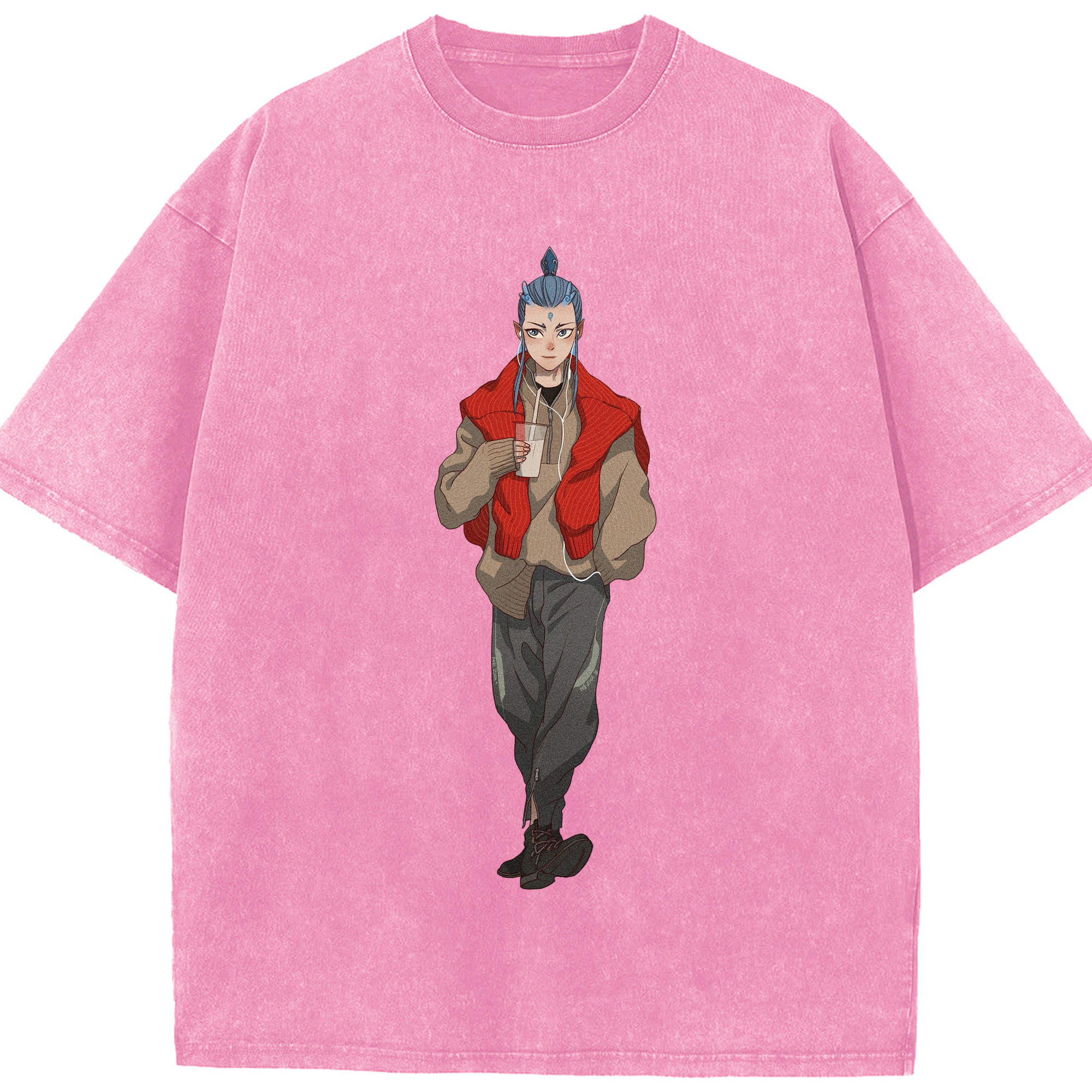 （画像用） Ne Zha 2 ナタ 魔童の大暴れ 綿100% ヴィンテージ風 半袖Tシャツ（フロントプリント）